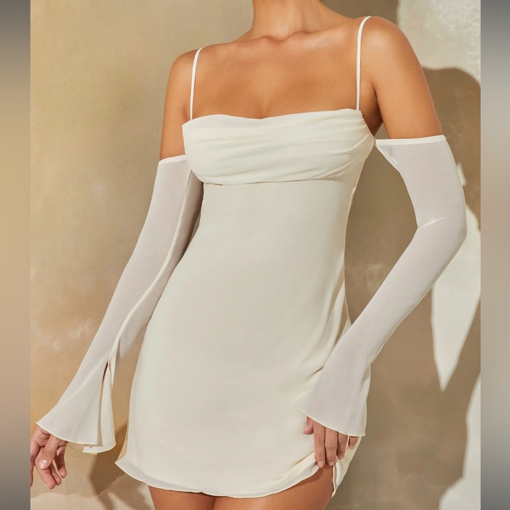 Oh Polly Niari Long Sleeve Bardot Mini Dress Size US 14